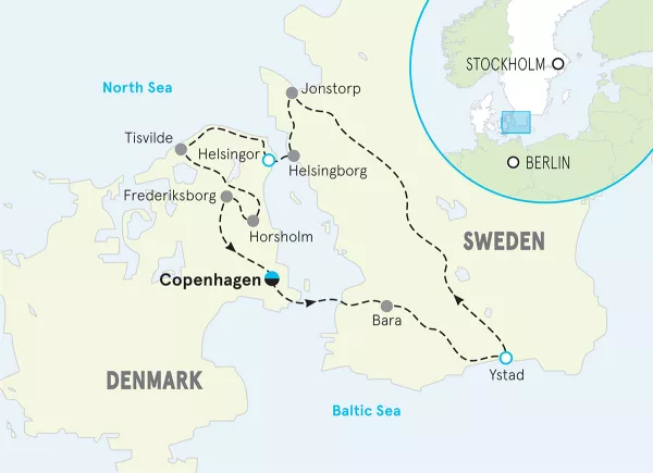 Sweden to Denmark Bike Tour map