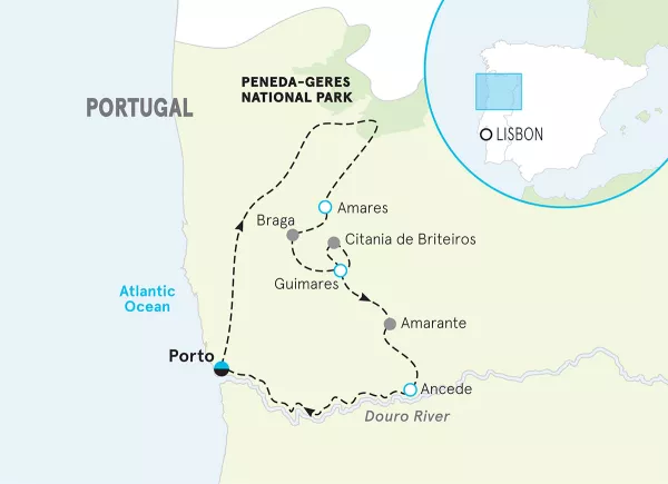 Portugal Porto &amp; Douro Valley Bike Tour map