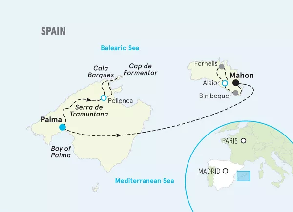 Spain Mallorca &amp; Menorca Bike Tour map