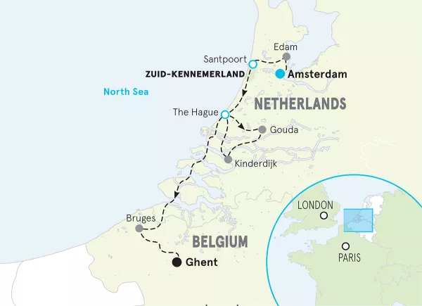 Netherlands &amp; Belgium Family Bike Tour map