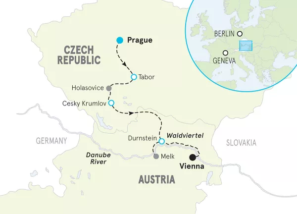 Czech Republic &amp; Austria Easygoing E-bike Tour map