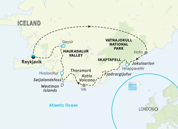Iceland Glaciers &amp; Coast Family Multi-Adventure Tour map