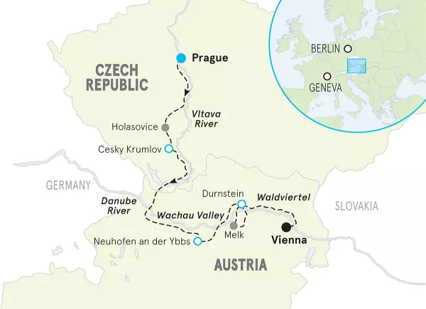 Czech Republic &amp; Austria Family Multi-Adventure Tour map
