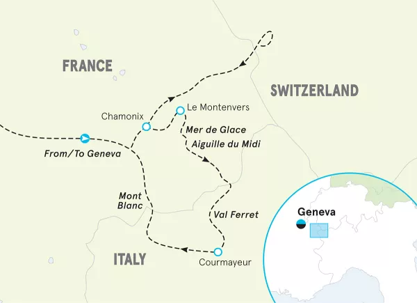 Italian, French &amp; Swiss Alps Family Lodge-to-Lodge Hiking Tour map