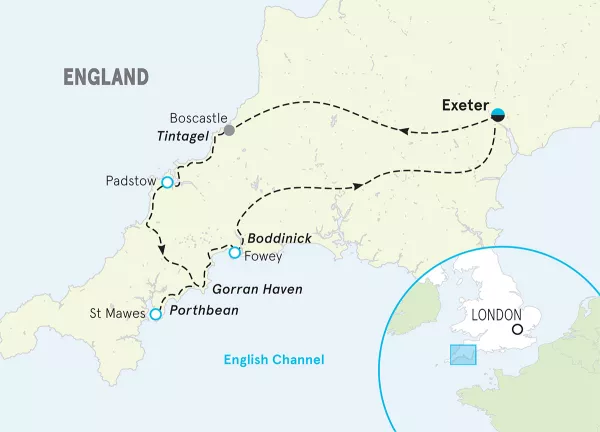 England Cornwall Walking &amp; Hiking Tour map