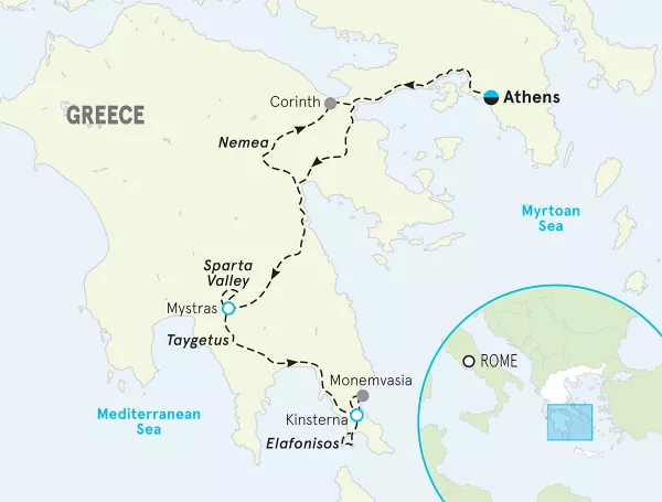 Greece Peloponnese Women's Walking &amp; Hiking Tour map