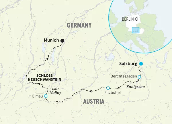 Germany and Austria Alps Walking &amp; Hiking Tour map