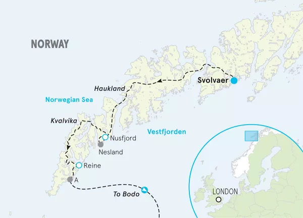 Norway Lofoten Islands Hiking Tour map