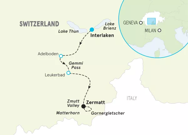 Switzerland Walking &amp; Hiking Tour map