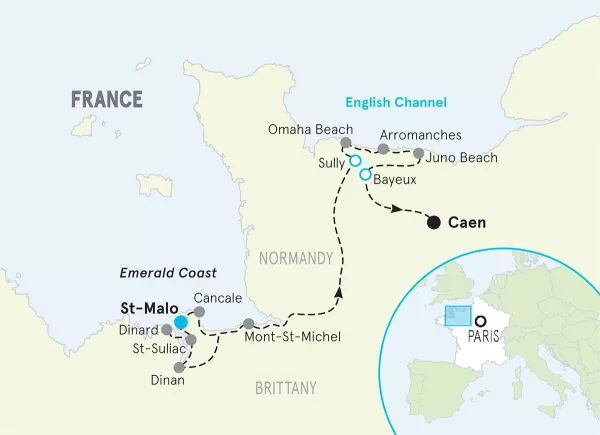 France Brittany &amp; Normandy Family Bike Tour map