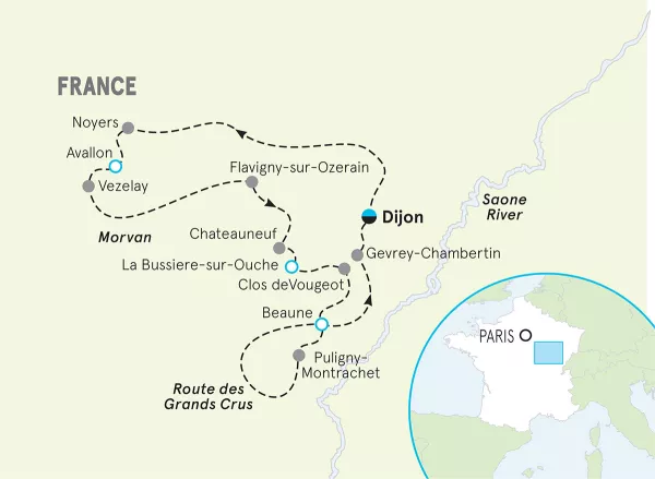 France Burgundy Bike Tour map