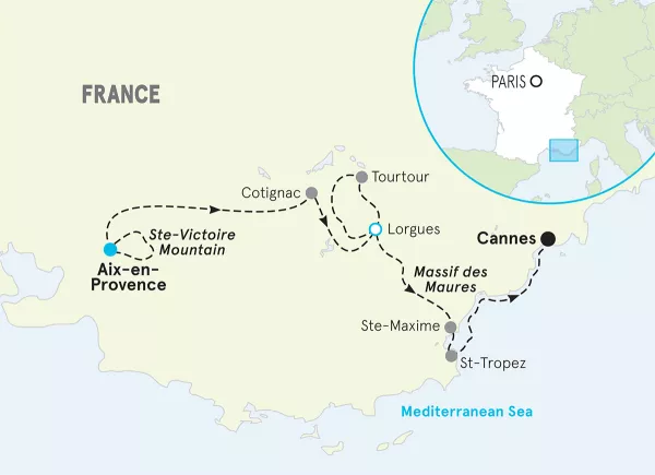 France Provence to the French Riviera Bike Tour map