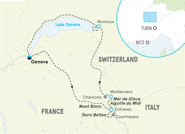 French, Italian &amp; Swiss Alps Family Multi-Adventure Tour map