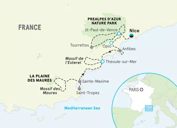 France Provence to the French Riviera Family Multi-Adventure Tour map