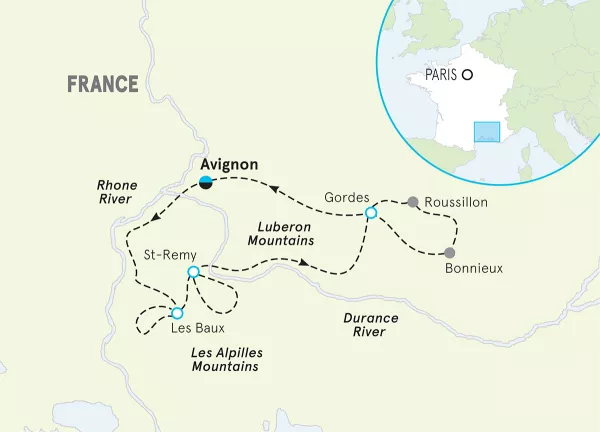 France Provence Active Culinary Walking &amp; Hiking Tour map