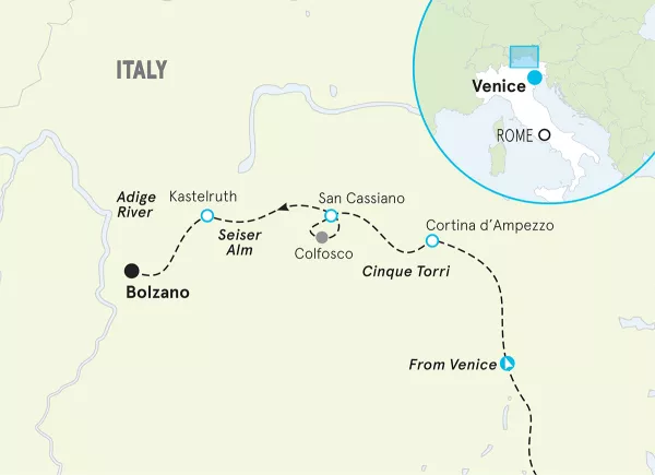 Italy Dolomites Family Multi-Adventure Tour map