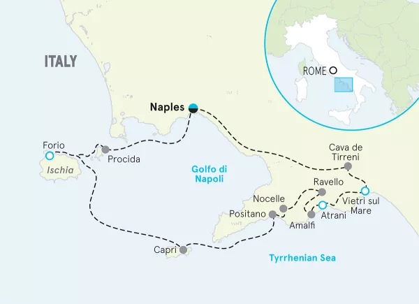 Italy Amalfi Coast Walking &amp; Hiking Tour map