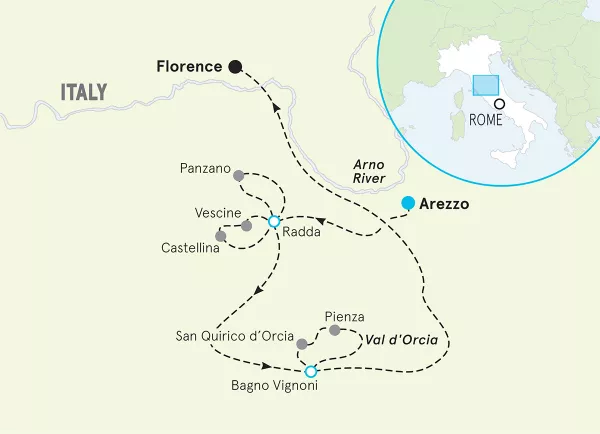 Italy Tuscany Active Culinary Walking &amp; Hiking Tour map