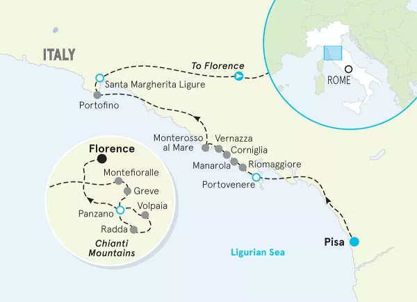 Italy Cinque Terre Walking and Hiking Tour map
