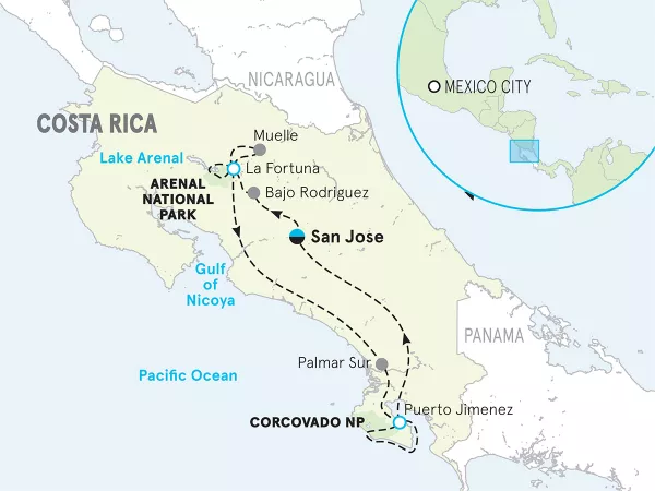 Costa Rica Bike Tour map