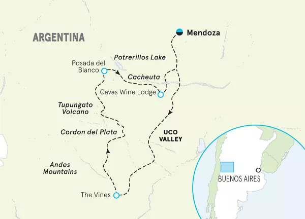 Argentina Mendoza Multi-Adventure Tour map
