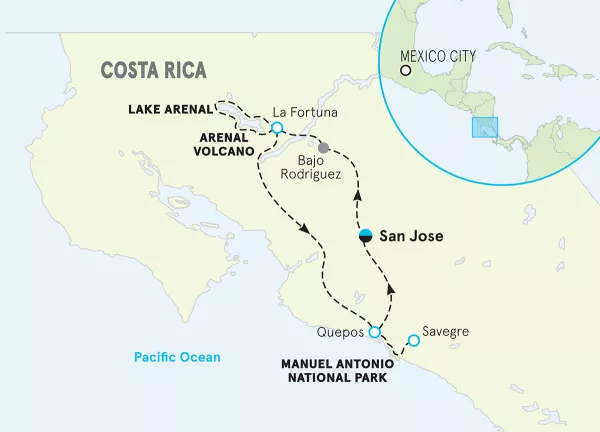 Costa Rica Jungles &amp; Volcanoes Family Multi-Adventure Tour map