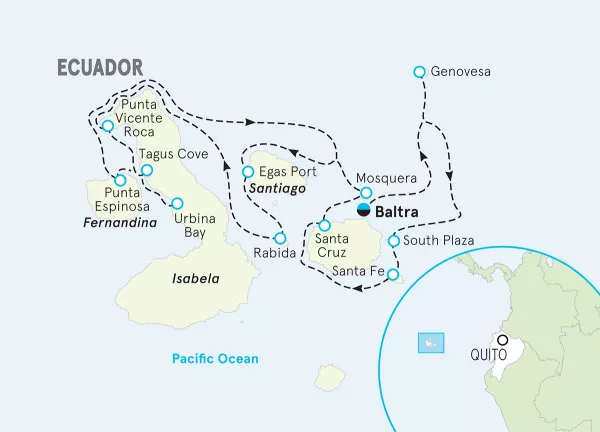 Ecuador Galapagos by Sea Ocean Cruise Multi-Adventure Tour map