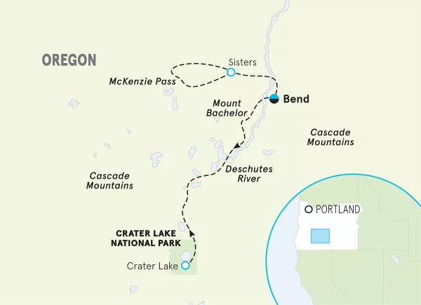 Oregon Cascades &amp; Crater Lake Bike Tour map