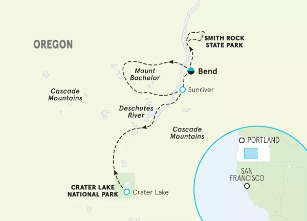 Oregon Cascades &amp; Crater Lake Multi-Adventure Tour map