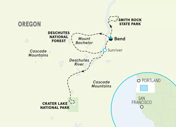 Oregon Bend &amp; the Cascades Family Multi-Adventure Tour map