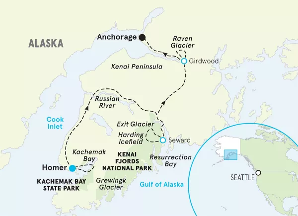 Alaska Kenai Walking &amp; Hiking Tour map