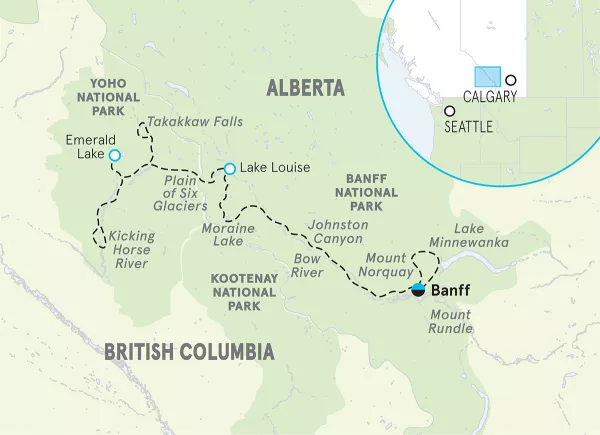 Canadian Rockies Family Multi-Adventure Tour map