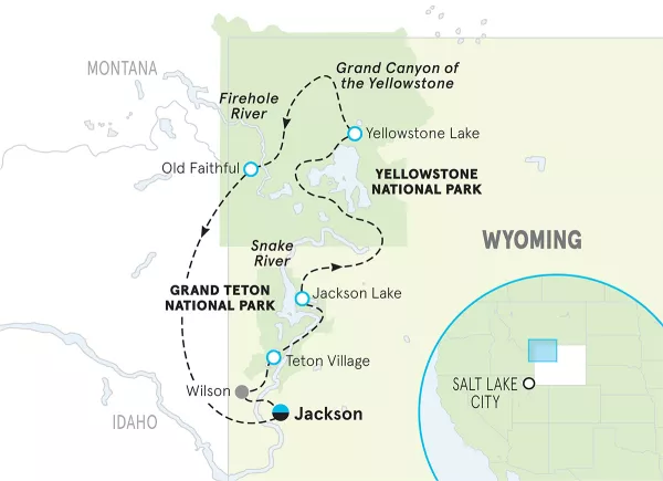 Wyoming Yellowstone &amp; Tetons Multi-Adventure Tour map