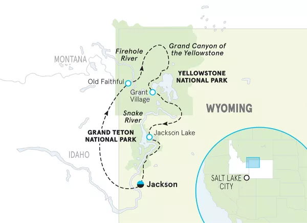 Wyoming Yellowstone &amp; Tetons Family Multi-Adventure Tour map