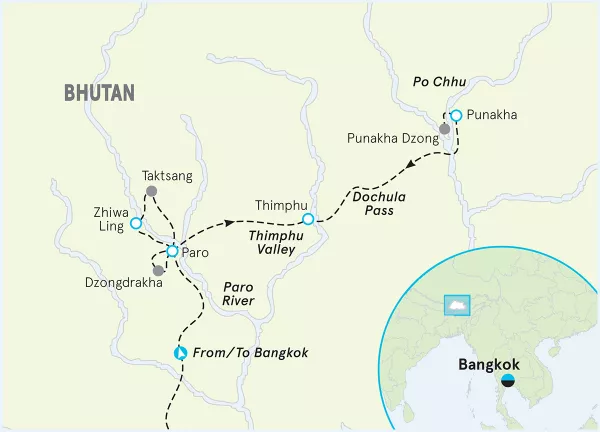 Bhutan Multi-Adventure Tour map