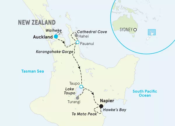 New Zealand North Island Easygoing Multi-Adventure Tour map