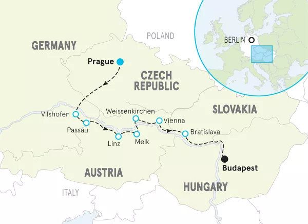 Danube River Cruise Full Ship Celebration Bike Tour map