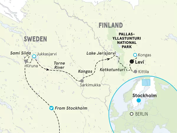 Finland &amp; Sweden Northern Lights Multi-Adventure Tour map