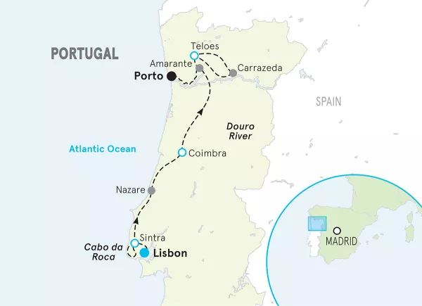 Portugal Walking &amp; Hiking Tour map