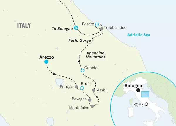 Italy Tuscany Assisi to the Adriatic Bike Tour map