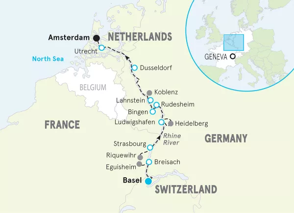 Rhine River Cruise Bike Tour map