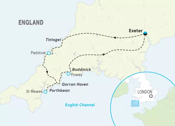 England Cornwall Walking &amp; Hiking Tour map