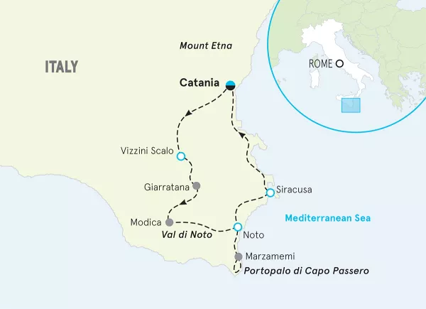 Italy Sicily Bike Tour map