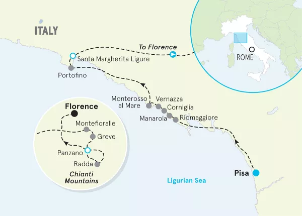 Italy Cinque Terre &amp; Tuscany Easygoing Walking Tour map