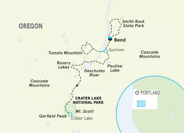 Oregon Crater Lake &amp; Cascades Walking &amp; Hiking Tour map