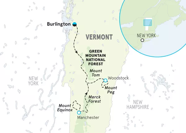 Vermont Walking &amp; Hiking Tour map