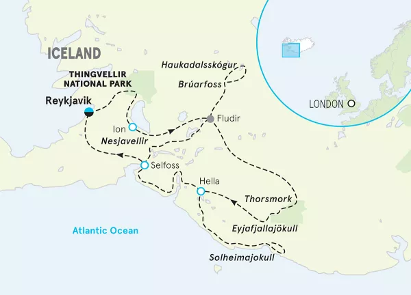 Iceland Northern Lights Multi-Adventure Tour map