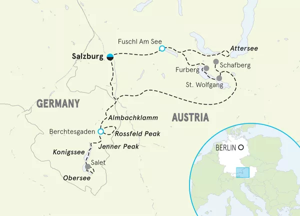 Germany and Austria Easygoing Walking and Hiking Tour map