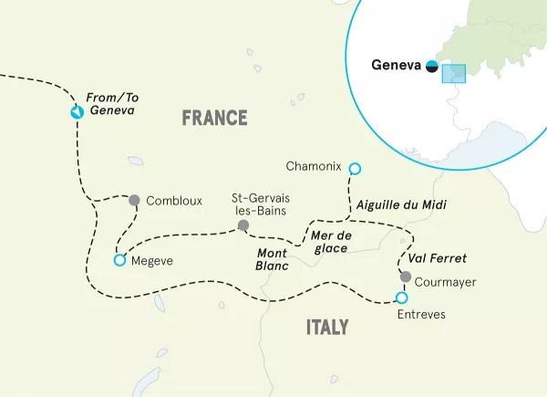 France and Italy Alps Walking and Hiking Tour map