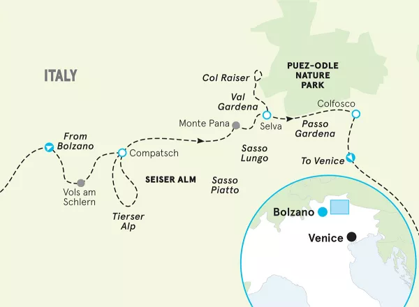 Italy Dolomites Lodge-to-Lodge Hiking Tour map